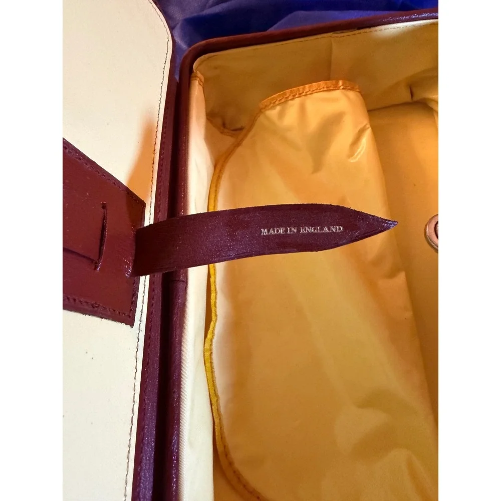 Vtg Made in England Brown‎ Real Leather Mini Travel Vanity Case Grooming Bag Box